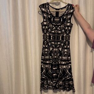 Elegant Black and Cream Patterned Knit Dress